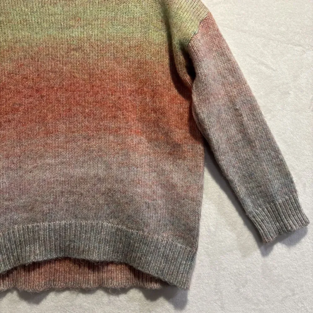 ELAN Crewneck Multi Color Ombré Drop Shoulder Knit Sweater Women's Size Small
